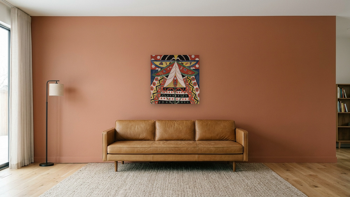 Painting No. 50 by Marsden Hartley, shown at 32 × 32 in (81.3 × 81.3 cm) as gallery-wrapped canvas, media room