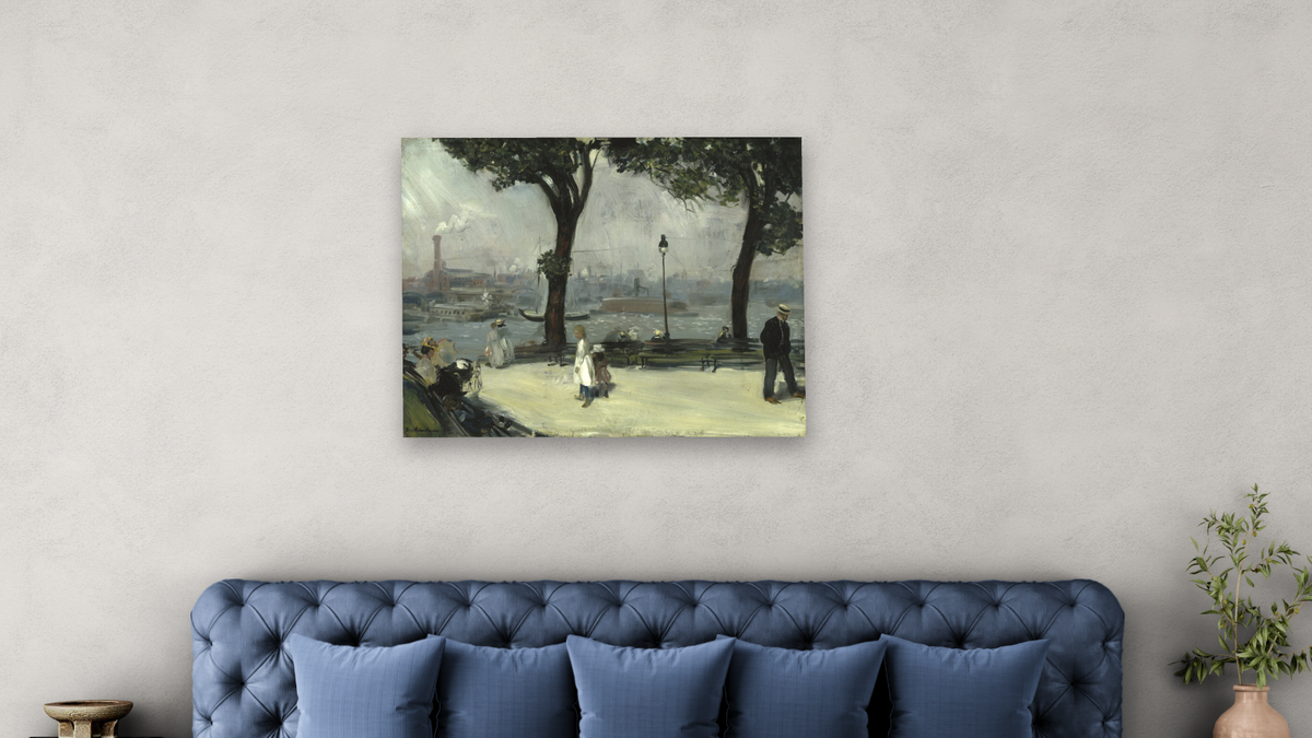East River Park by William Glackens, shown at 32 × 40 in (81.3 × 101.6 cm) as gallery-wrapped canvas, bedroom