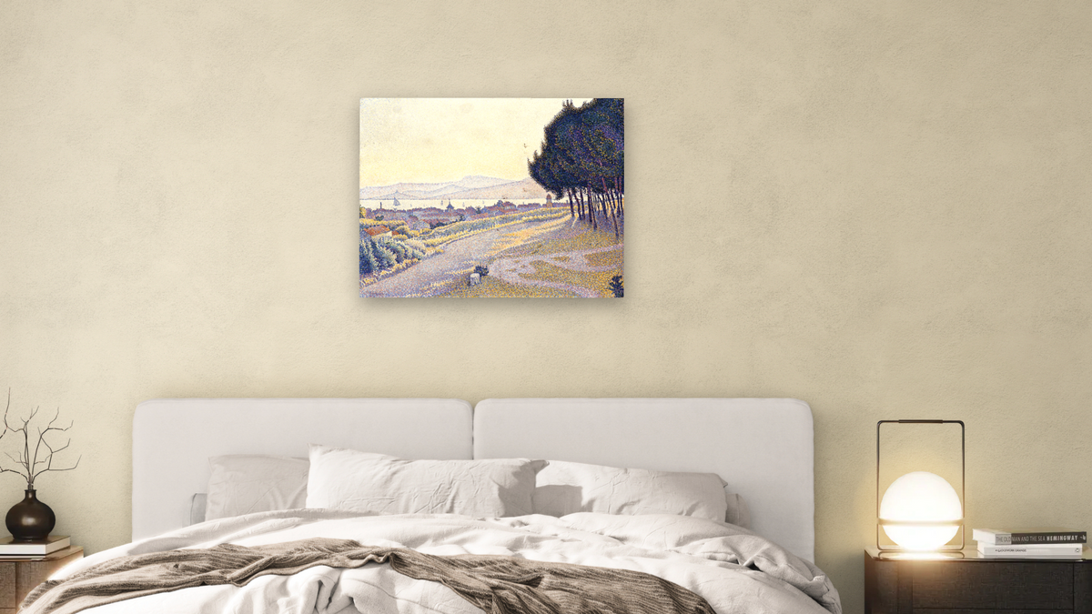 Pinewood, St. Tropez by Paul Signac, shown at 32 × 40 in (81.3 × 101.6 cm) as gallery-wrapped canvas, bedroom