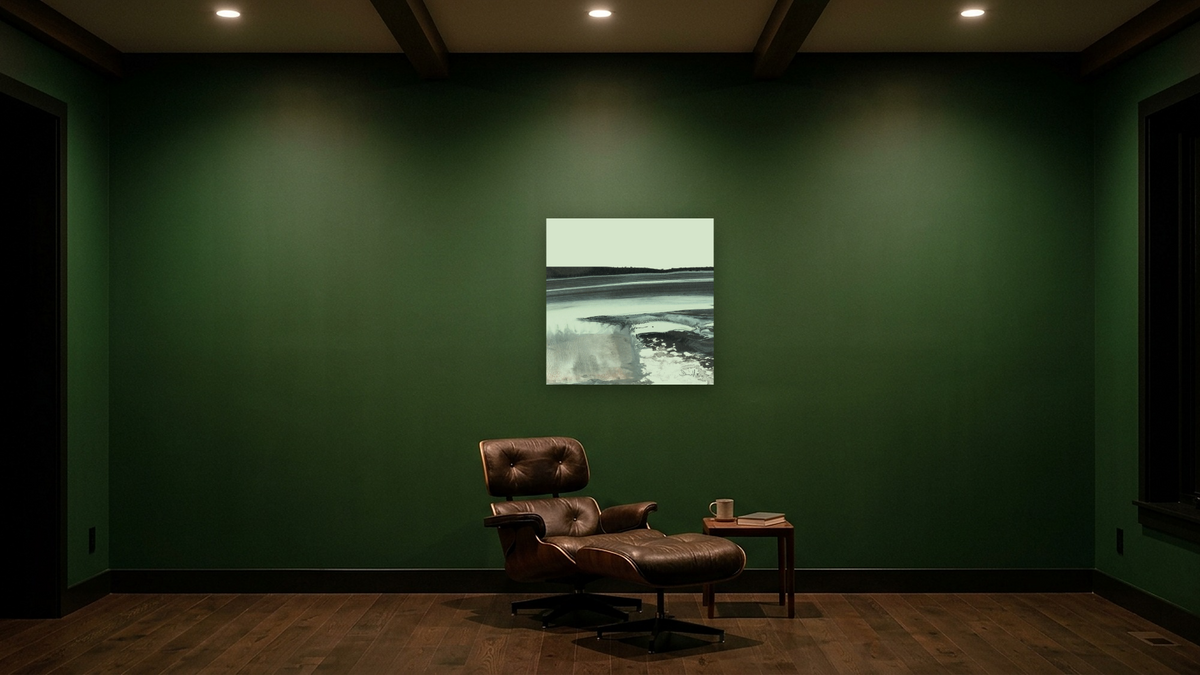 Seaview by Dan Hobday, shown at 32 × 32 in (81.3 × 81.3 cm) as gallery-wrapped canvas, den