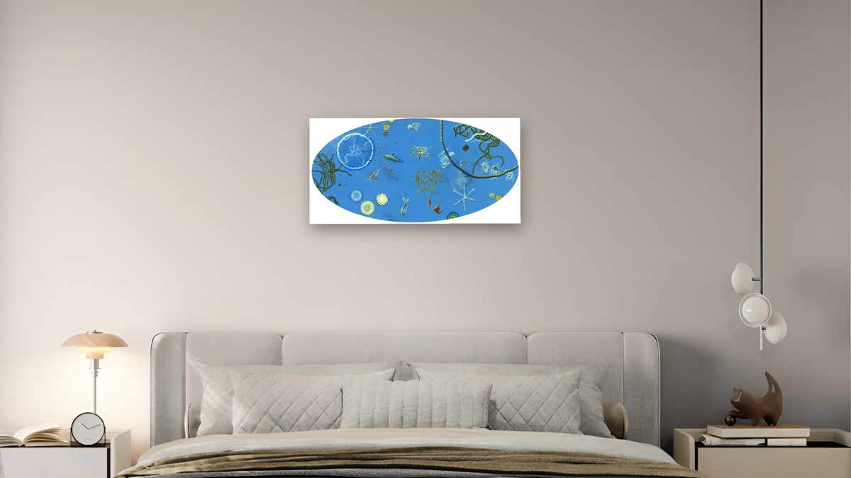 Food Web by Alexis Rockman, shown at 20 × 40 in (50.8 × 101.6 cm) as gallery-wrapped canvas, bedroom