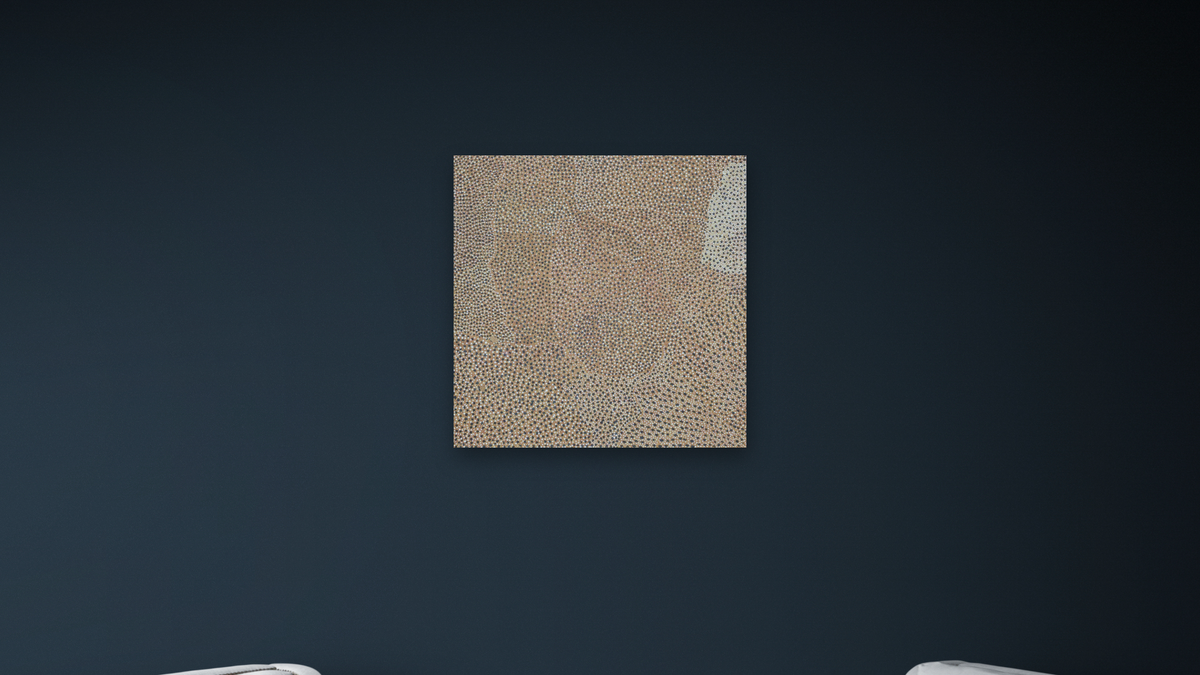 Wallaby Dreaming by Mick Namarari Tjapaltjarri, shown at 32 × 32 in (81.3 × 81.3 cm) as gallery-wrapped canvas, office