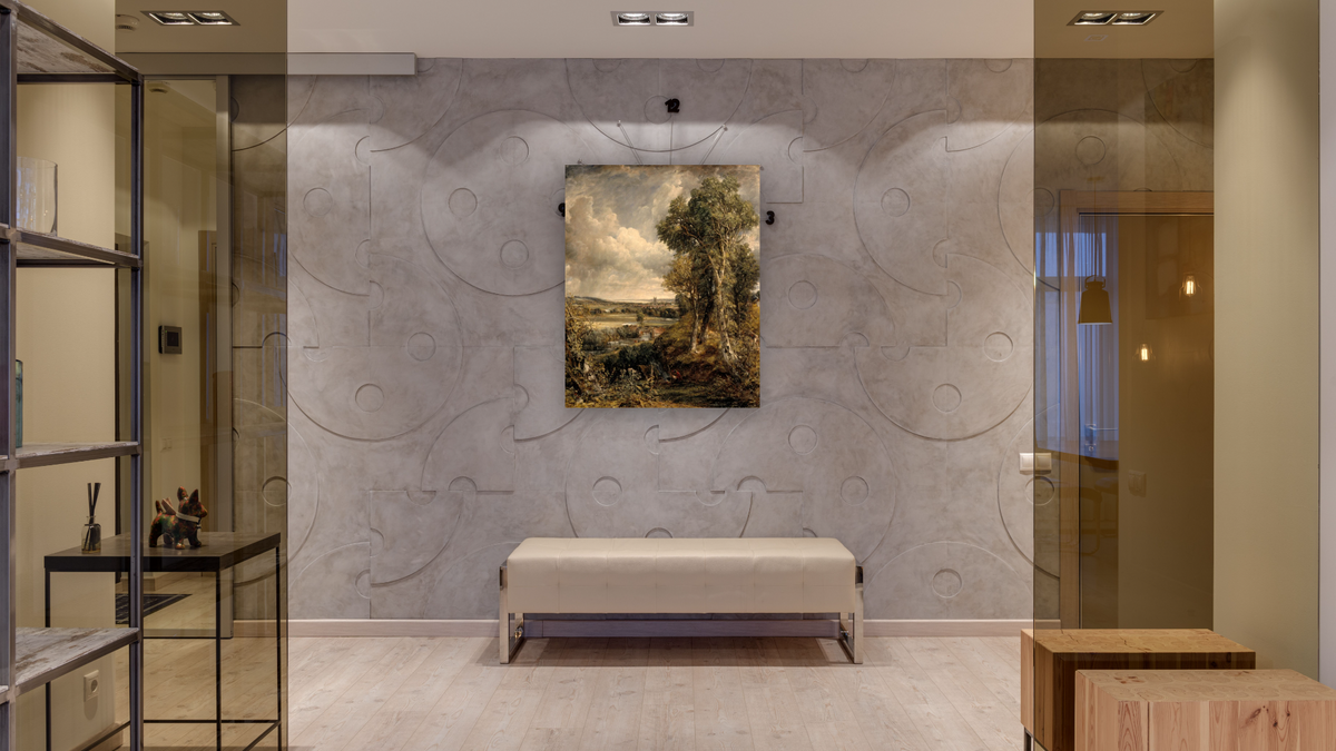 The Vale of Dedham by John Constable, shown at 32 × 40 in (81.3 × 101.6 cm) as gallery-wrapped canvas, hallway