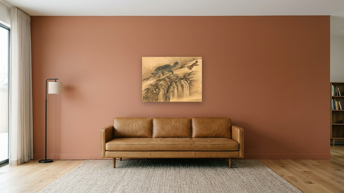 Album of Birds and Animals (Qilin) by Shen Nanpin, shown at 30 × 40 in (76.2 × 101.6 cm) as gallery-wrapped canvas, media room