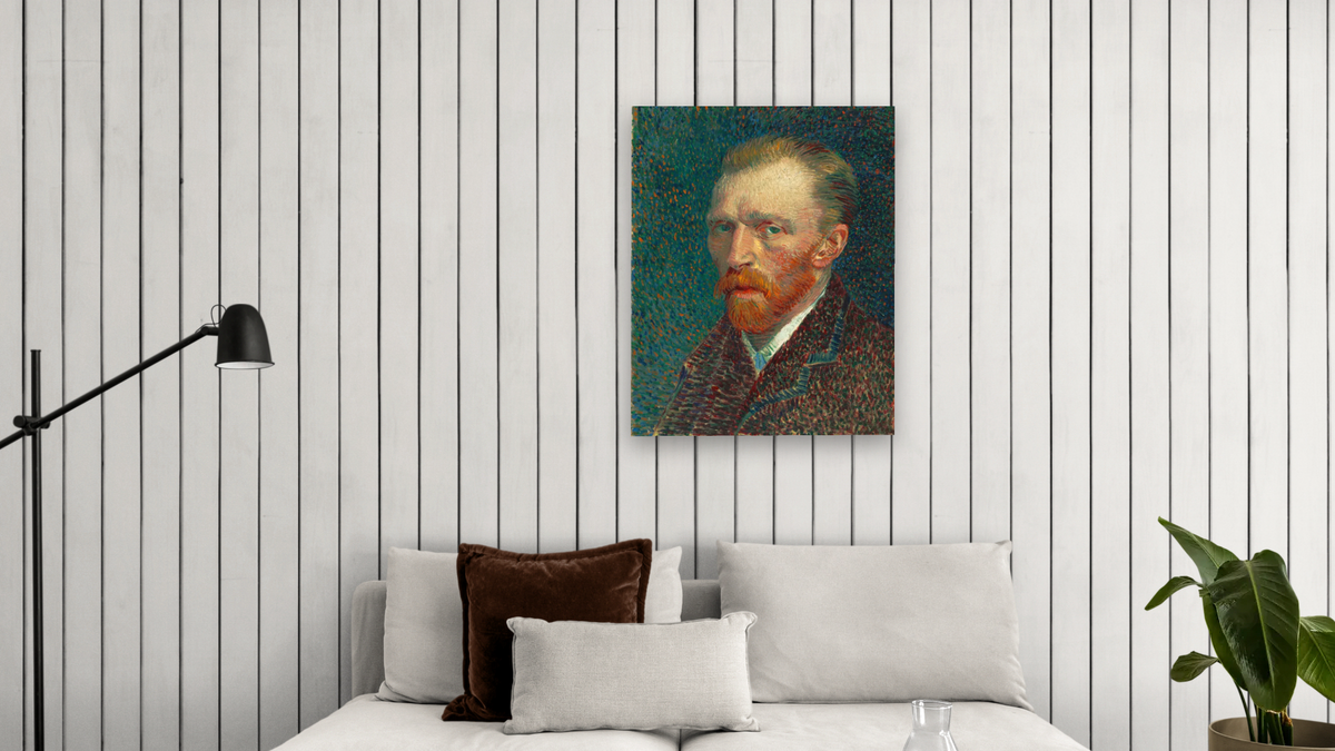 Self-Portrait by Vincent van Gogh, shown at 32 × 40 in (81.3 × 101.6 cm) as gallery-wrapped canvas, living