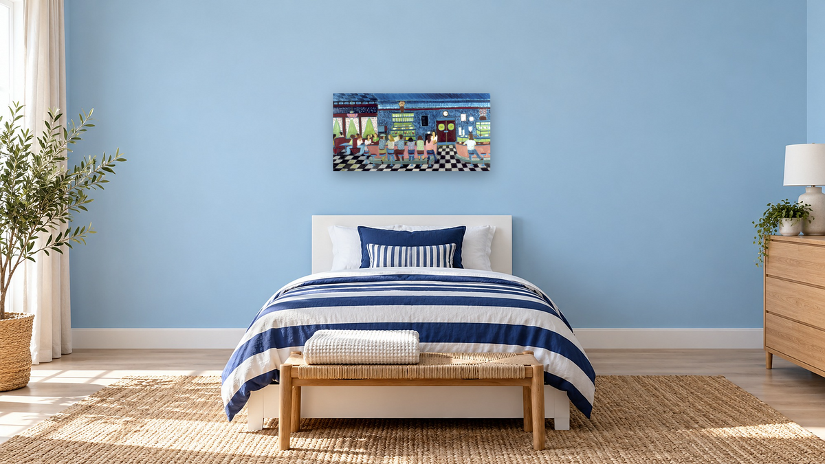 Diner by Ralph Fasanella, shown at 20 × 40 in (50.8 × 101.6 cm) as gallery-wrapped canvas, kids' room
