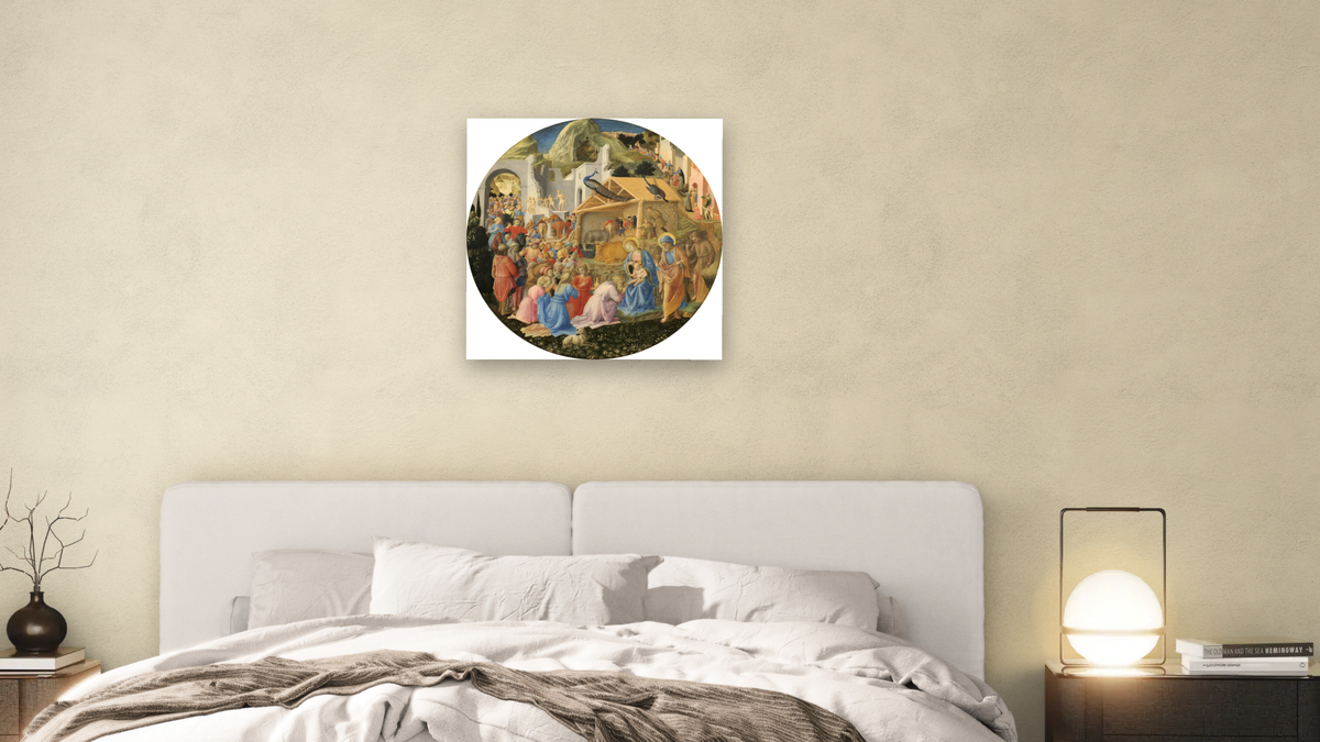 The Adoration of the Magi by Fra Angelico and Fra Filippo Lippi, shown at 32 × 32 in (81.3 × 81.3 cm) as gallery-wrapped canvas, bedroom