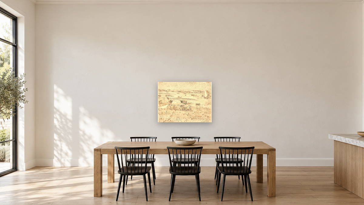 Harvest-The Plain of La Crau by Vincent van Gogh, shown at 30 × 40 in (76.2 × 101.6 cm) as gallery-wrapped canvas, kitchen