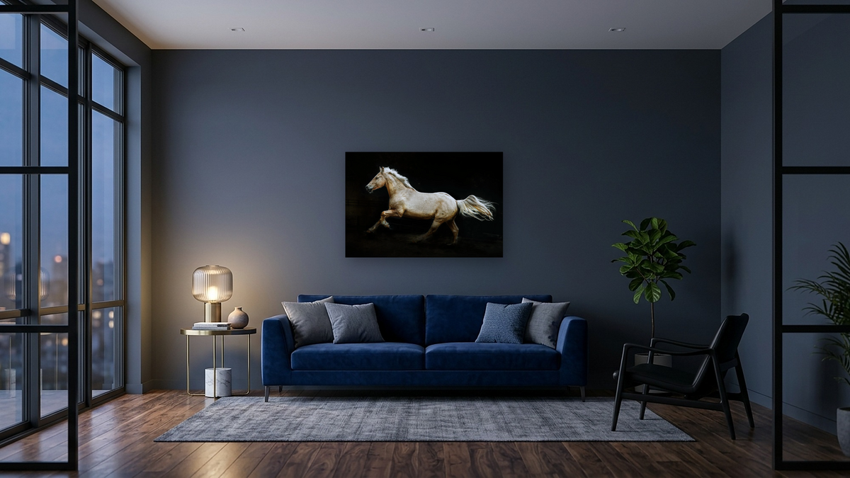 In Flight by Brandon Luther, shown at 28 × 42 in (71.1 × 106.7 cm) as gallery-wrapped canvas, den
