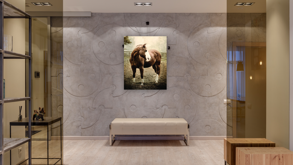 Runner by Brandon Luther, shown at 32 × 40 in (81.3 × 101.6 cm) as gallery-wrapped canvas, hallway