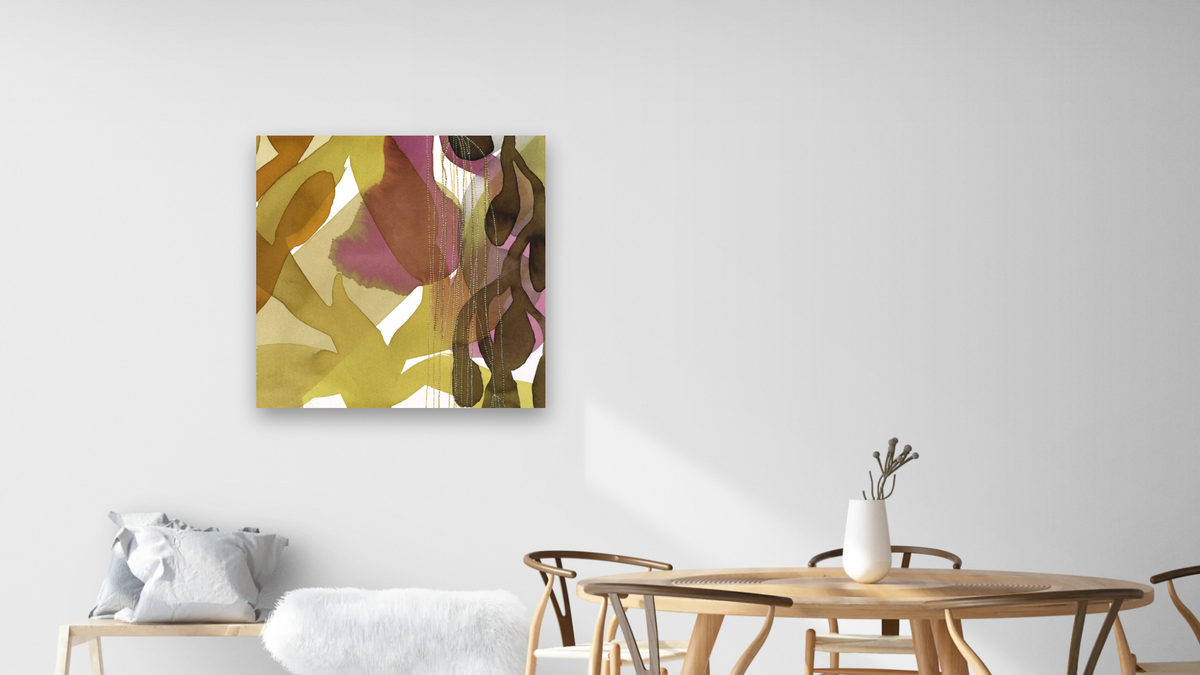Underwater Reverie 4 by Jenny Phillips, shown at 32 × 32 in (81.3 × 81.3 cm) as gallery-wrapped canvas, dining