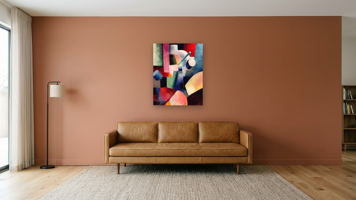 Colored Composition of Forms by August Macke, shown at 32 × 40 in (81.3 × 101.6 cm) as gallery-wrapped canvas, media room