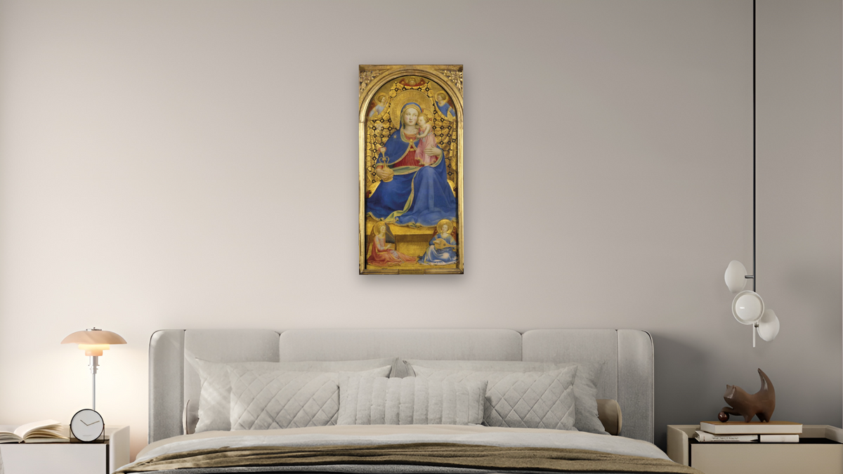 Mare de Deu de la Humilitat by Fra Angelico, shown at 20 × 40 in (50.8 × 101.6 cm) as gallery-wrapped canvas, bedroom