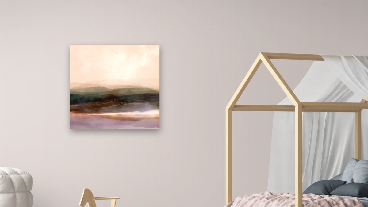 Clarity by Dan Hobday, shown at 32 × 32 in (81.3 × 81.3 cm) as gallery-wrapped canvas, bedroom