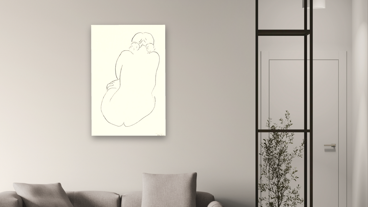 Seated Nude, Viewed from Behind (Nu assis, vu de dos) by Henri Matisse, shown at 28 × 42 in (71.1 × 106.7 cm) as gallery-wrapped canvas, living
