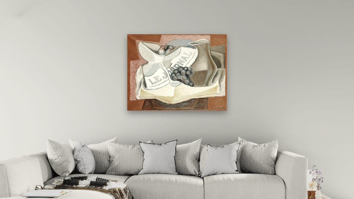 The Bunch of Grapes by Juan Gris, shown at 32 × 40 in (81.3 × 101.6 cm) as gallery-wrapped canvas, living