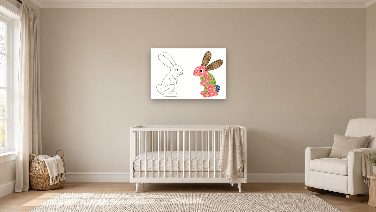 Let's Make Rabbits by Leo Lionni, shown at 28 × 42 in (71.1 × 106.7 cm) as gallery-wrapped canvas, nursery
