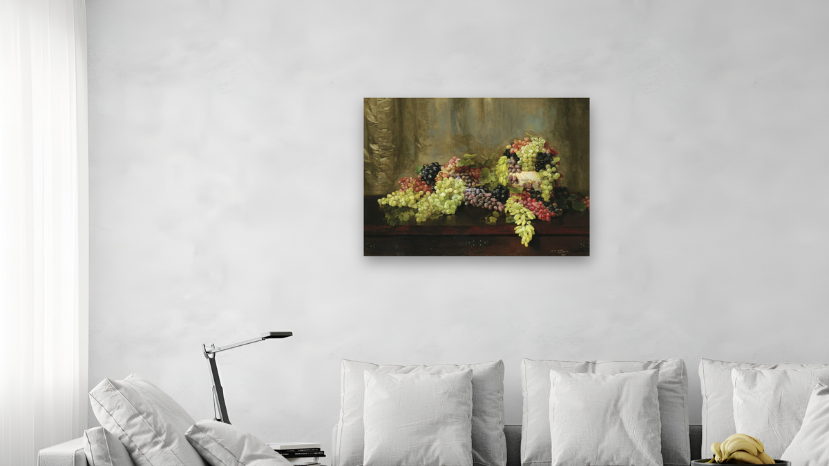 Grapes by Alberta Binford McCloskey, shown at 30 × 40 in (76.2 × 101.6 cm) as gallery-wrapped canvas, living
