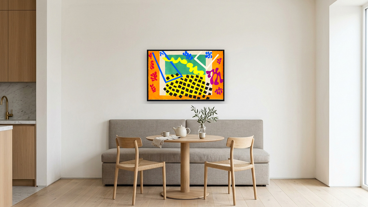 Codomas, plate XI from the illustrated book “Jazz, 1947” by Henri Matisse, shown at 28 × 42 in (71.1 × 106.7 cm) as gallery-wrapped canvas, kitchen