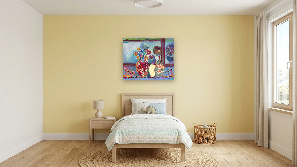 Evacuate by Diane Boone, shown at 32 × 40 in (81.3 × 101.6 cm) as gallery-wrapped canvas, kids' room