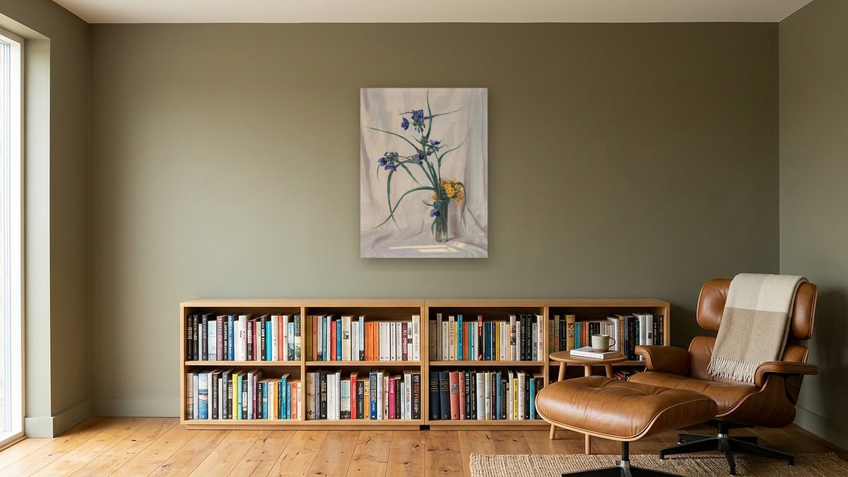 Spider Wort & Puccoon by Frank V. Dudley, shown at 30 × 40 in (76.2 × 101.6 cm) as gallery-wrapped canvas, library