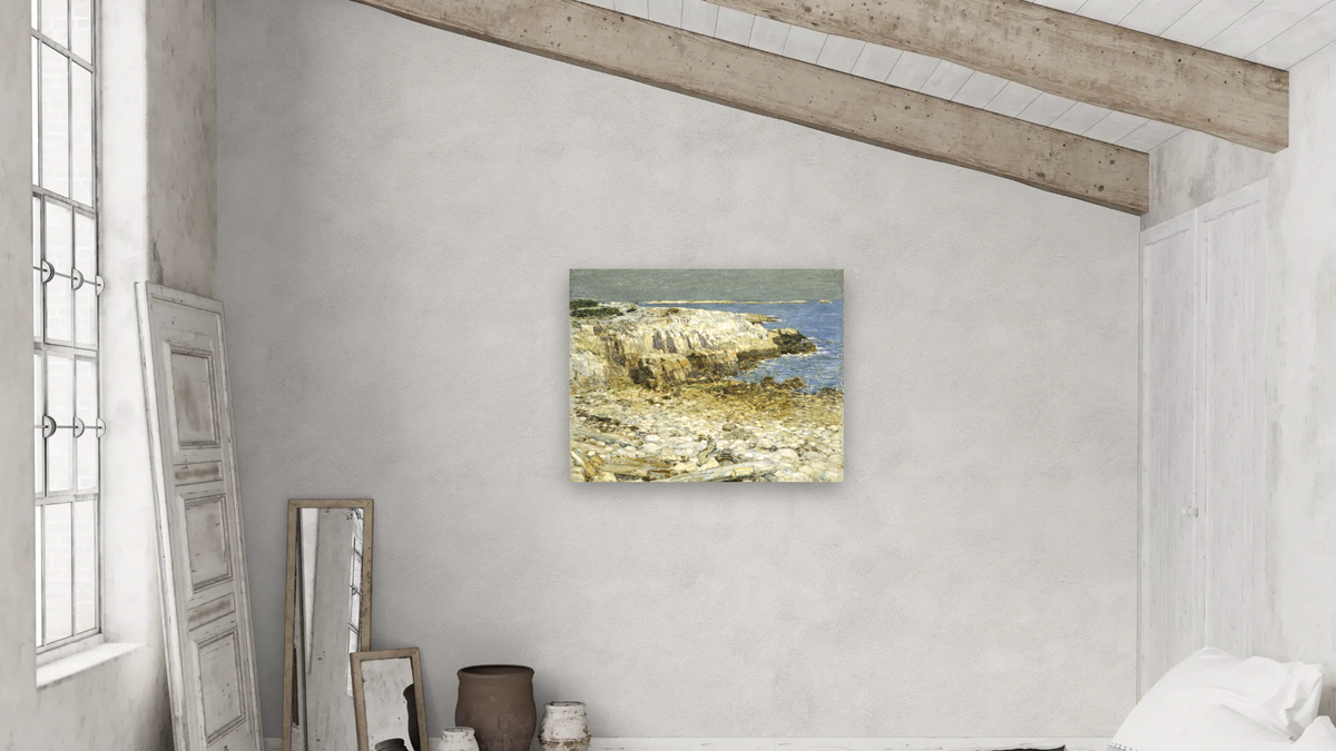 A North East Headland by Childe Hassam, shown at 32 × 40 in (81.3 × 101.6 cm) as gallery-wrapped canvas, bedroom