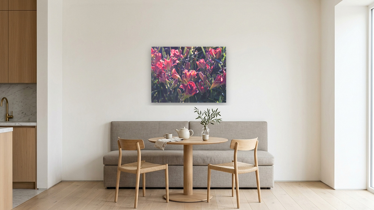Summer Lilies by Kirsten Söderlind, shown at 30 × 40 in (76.2 × 101.6 cm) as gallery-wrapped canvas, kitchen