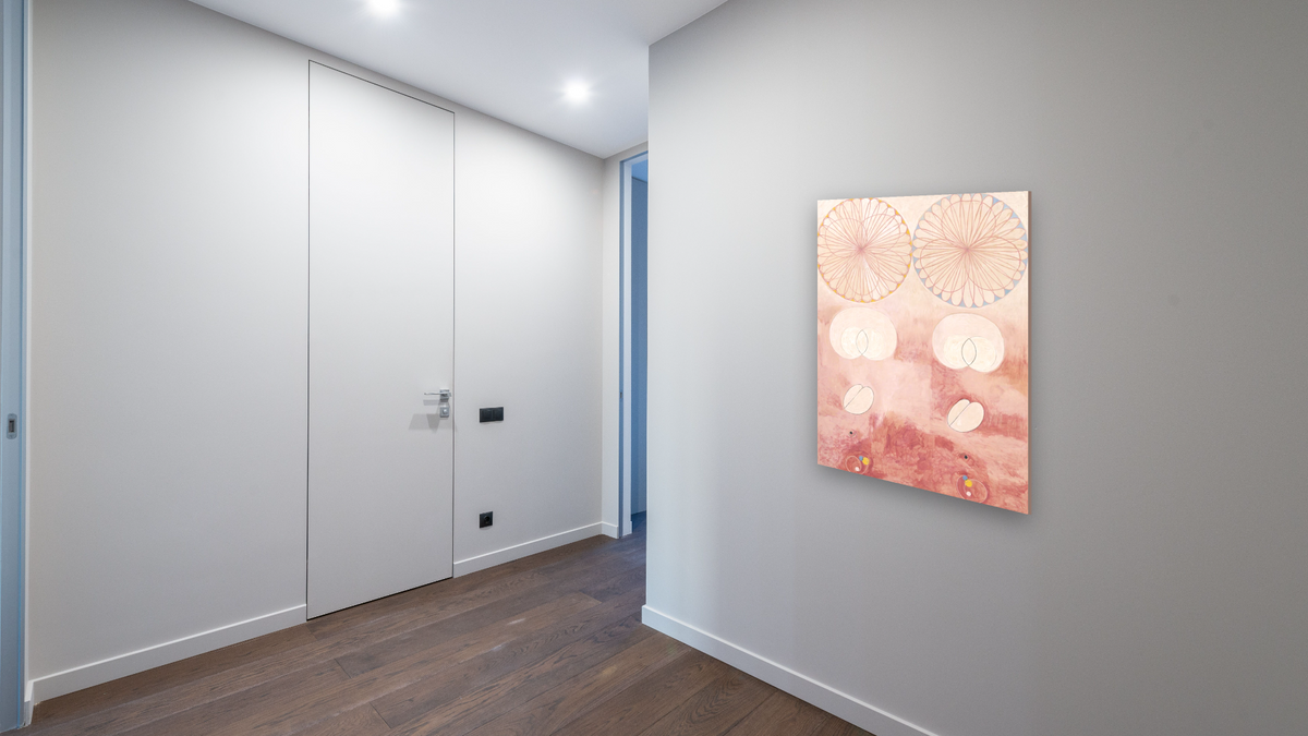 Group IV, The Ten Largest, No. 9, Adulthood by Hilma af Klint, shown at 30 × 40 in (76.2 × 101.6 cm) as gallery-wrapped canvas, hallway