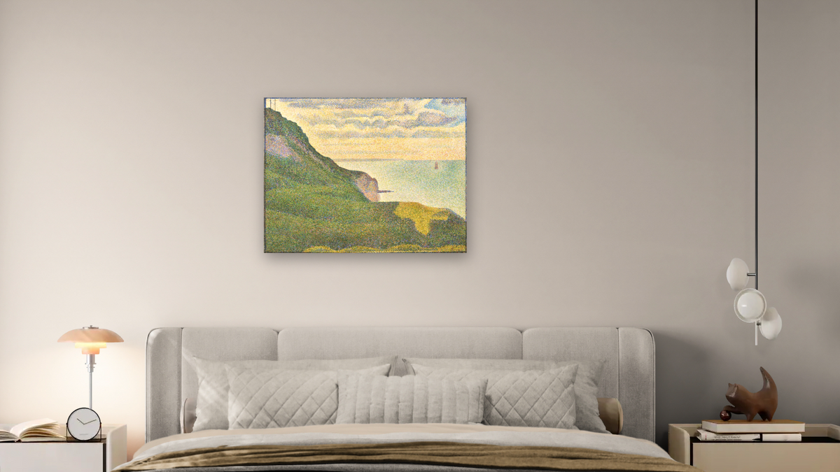 Seascape at Port-en-Bessin, Normandy by Georges Seurat, shown at 32 × 40 in (81.3 × 101.6 cm) as gallery-wrapped canvas, bedroom