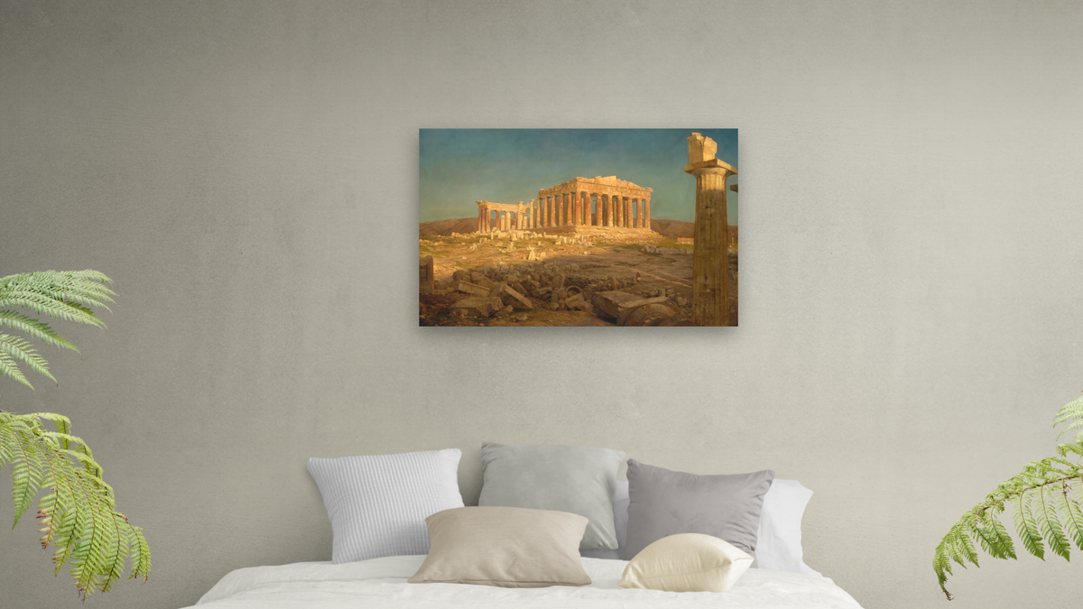 The Parthenon by Frederic Edwin Church, shown at 28 × 42 in (71.1 × 106.7 cm) as gallery-wrapped canvas, bedroom