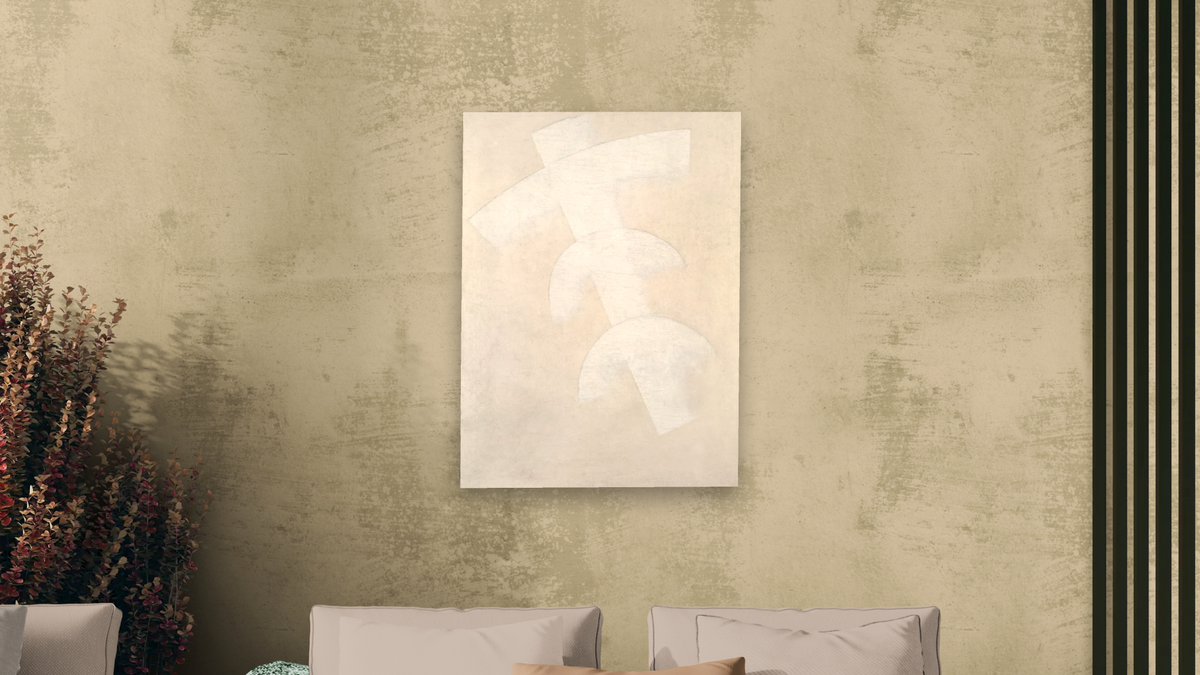Construction in Dissolution (Three Arches on a Diagonal Element in White) by Kazimir Malevich, shown at 30 × 40 in (76.2 × 101.6 cm) as gallery-wrapped canvas, living