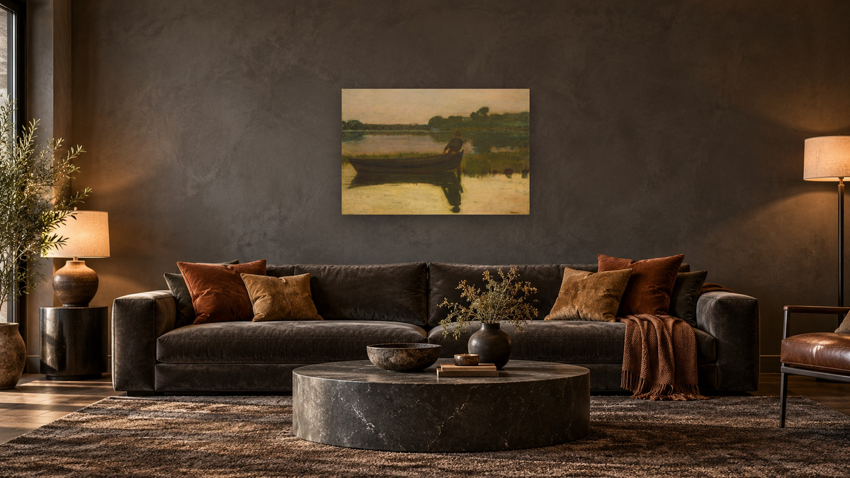 Sunset by Winslow Homer, shown at 28 × 42 in (71.1 × 106.7 cm) as gallery-wrapped canvas, den