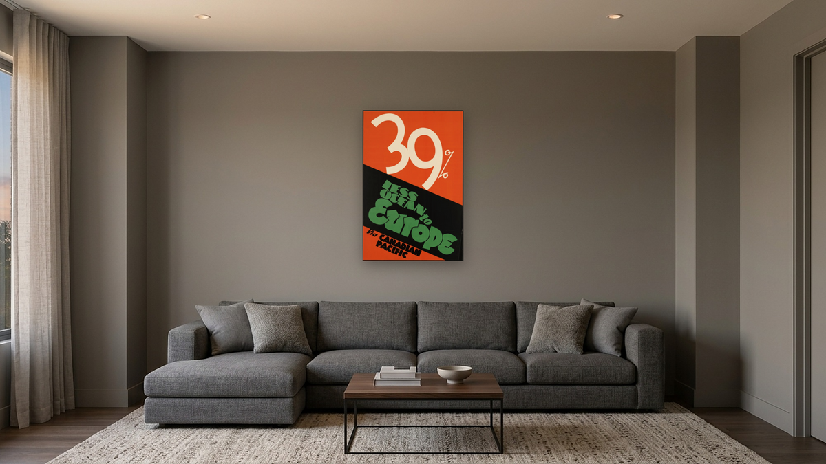 BPL Travel Posters, shown at 28 × 42 in (71.1 × 106.7 cm) as gallery-wrapped canvas, media room