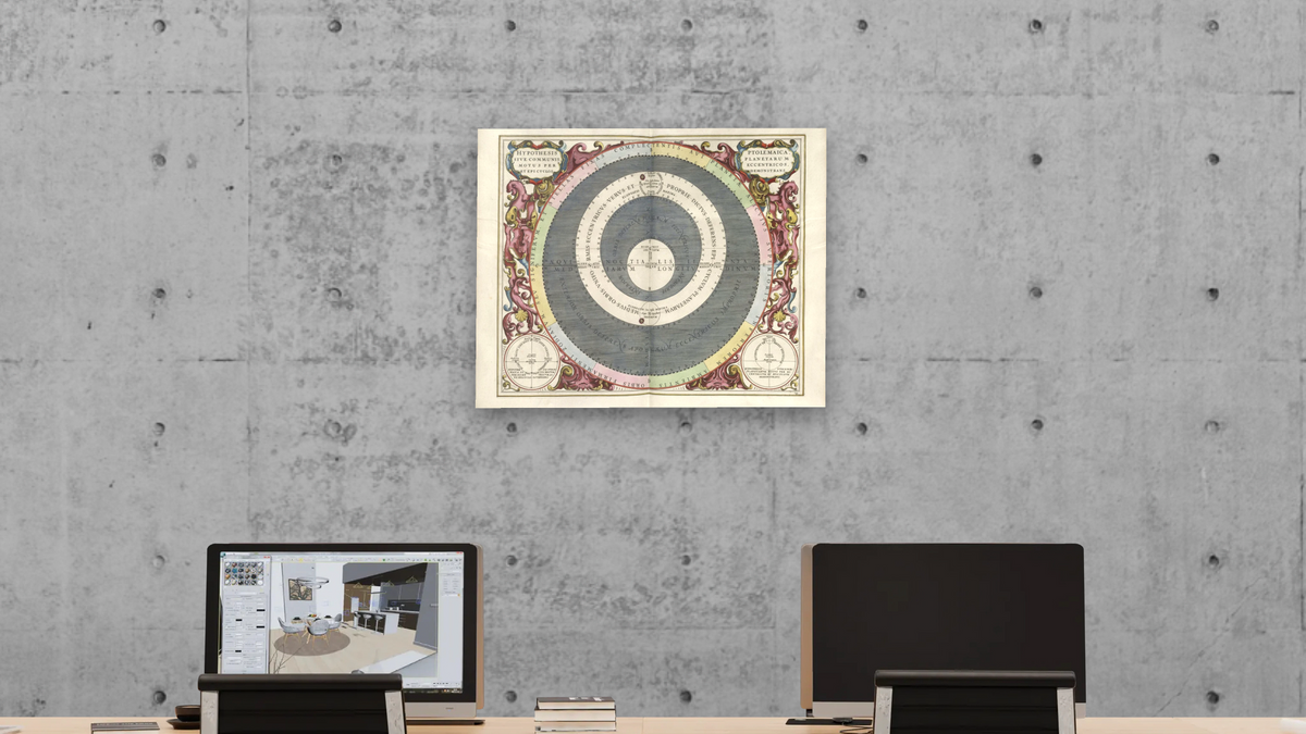 Plate 14 from Harmonia Macrocosmica by Andreas Cellarius, shown at 32 × 40 in (81.3 × 101.6 cm) as gallery-wrapped canvas, office