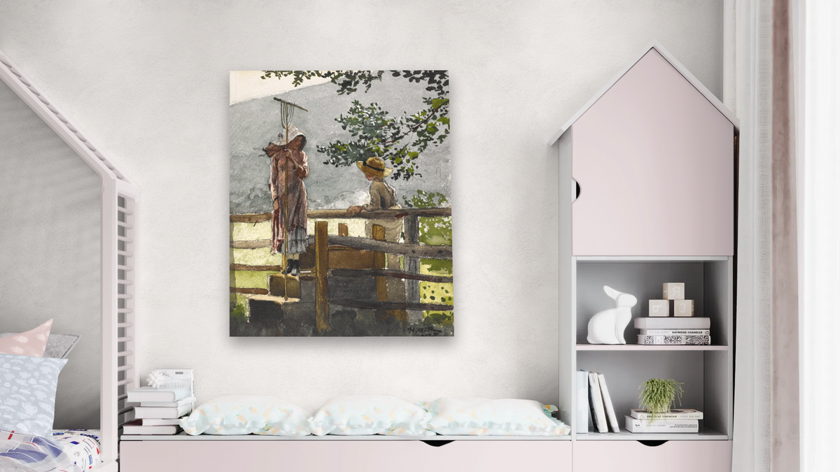 Spring by Winslow Homer, shown at 32 × 40 in (81.3 × 101.6 cm) as gallery-wrapped canvas, bedroom