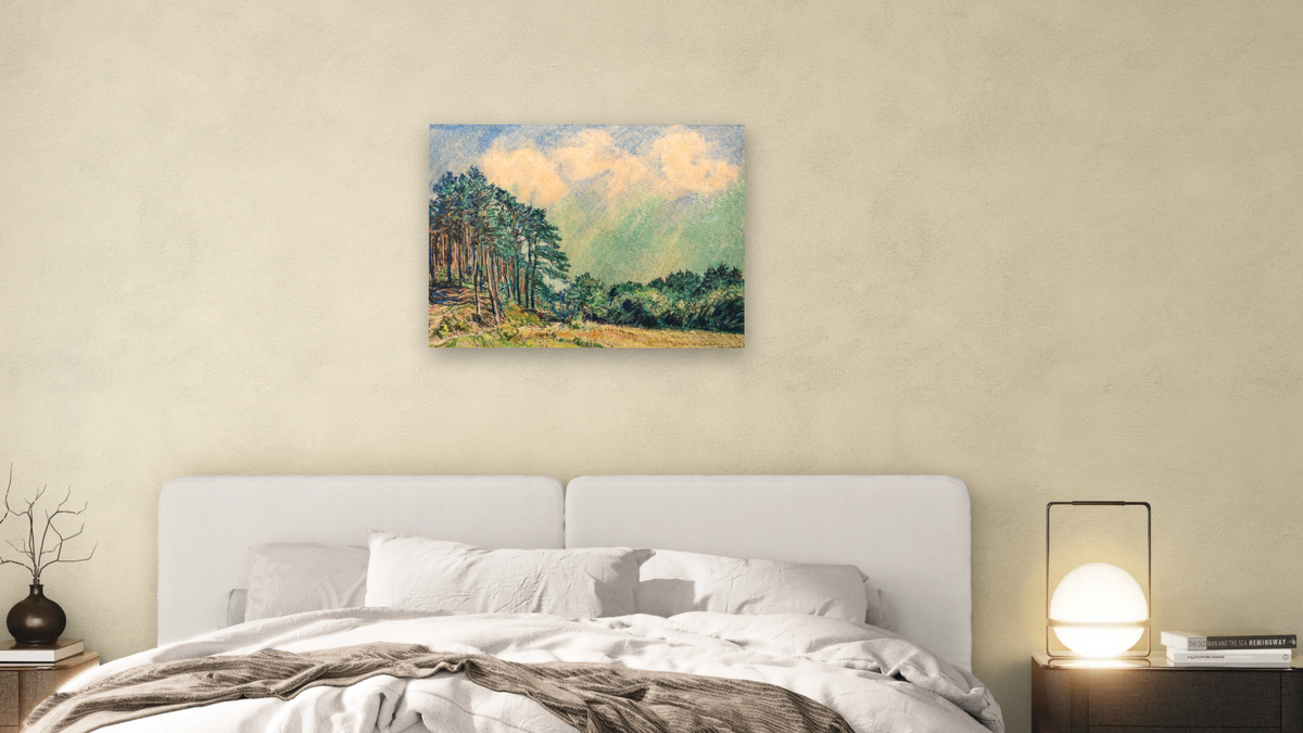 Waldwiese, shown at 30 × 40 in (76.2 × 101.6 cm) as gallery-wrapped canvas, bedroom