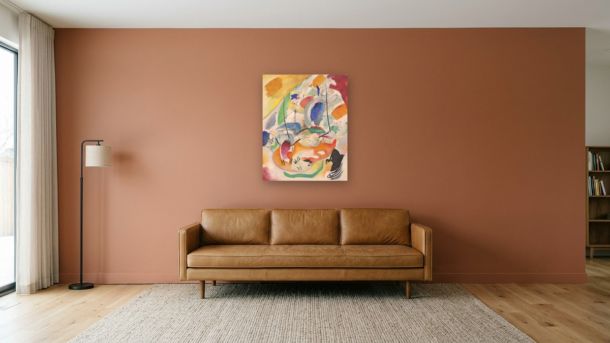 Improvisation 31 (Sea Battle), shown at 32 × 40 in (81.3 × 101.6 cm) as gallery-wrapped canvas, media room