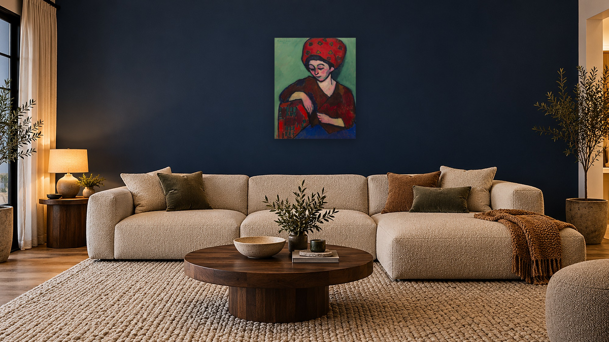 Helene with Colored Turban by Alexei Jawlensky, shown at 32 × 40 in (81.3 × 101.6 cm) as gallery-wrapped canvas, media room