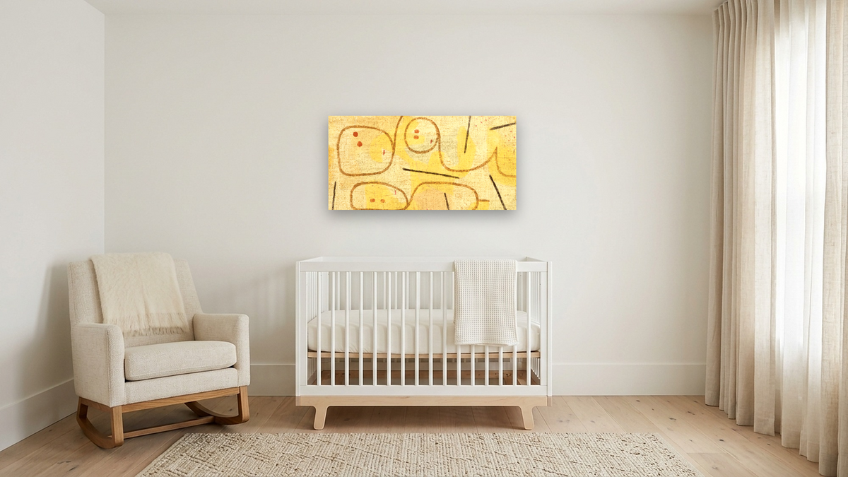 Reclining (Lying Down) by Paul Klee, shown at 20 × 40 in (50.8 × 101.6 cm) as gallery-wrapped canvas, nursery