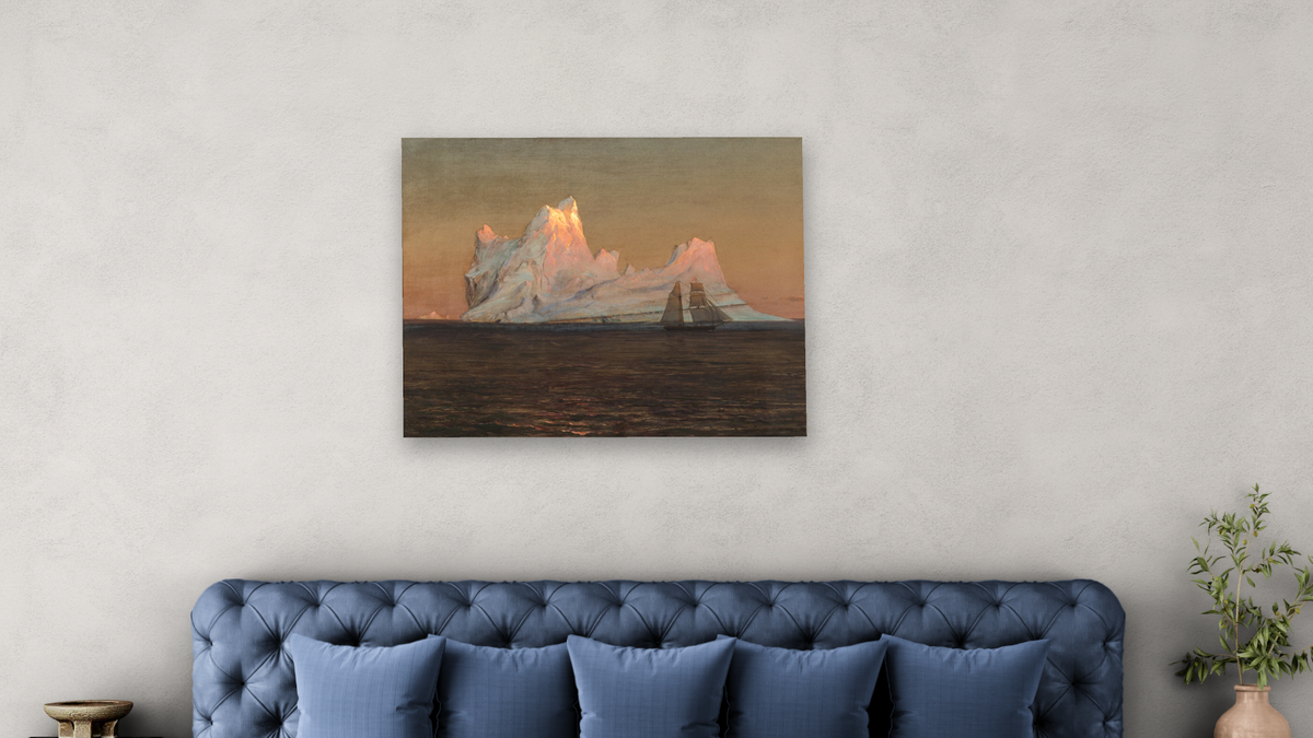 The Iceberg by Frederic Edwin Church, shown at 32 × 40 in (81.3 × 101.6 cm) as gallery-wrapped canvas, bedroom