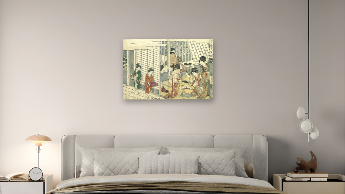 House of Ichizuke by Kitagawa Utamaro, shown at 28 × 42 in (71.1 × 106.7 cm) as gallery-wrapped canvas, bedroom
