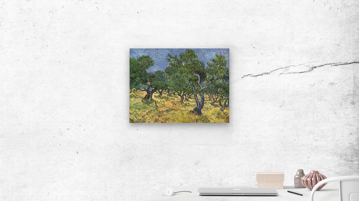 Olive Orchard by Vincent van Gogh, shown at 30 × 40 in (76.2 × 101.6 cm) as gallery-wrapped canvas, office