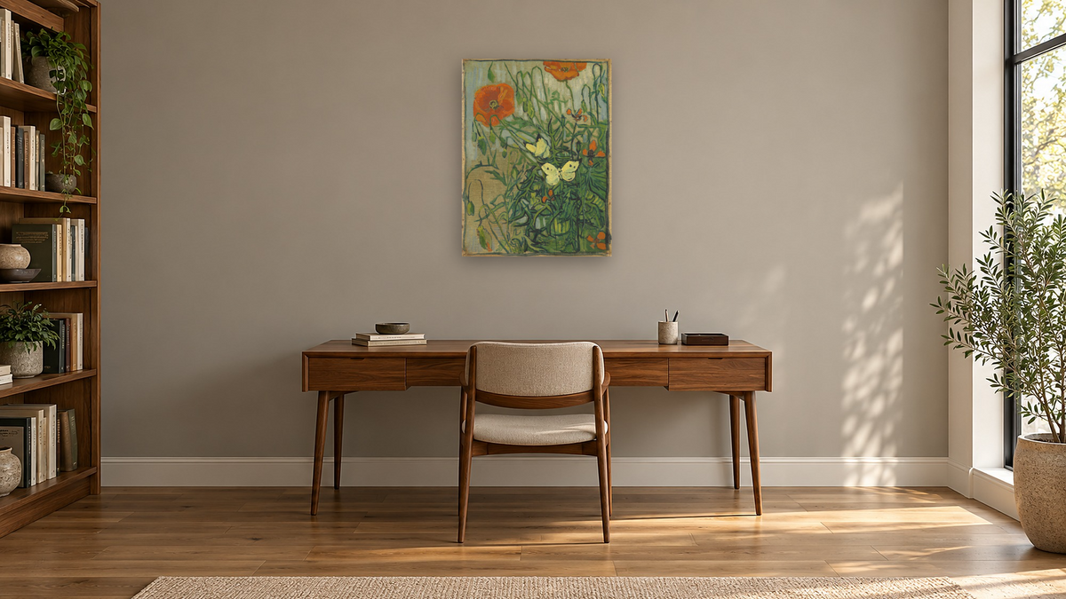 Butterflies and Poppies by Vincent van Gogh, shown at 30 × 40 in (76.2 × 101.6 cm) as gallery-wrapped canvas, library