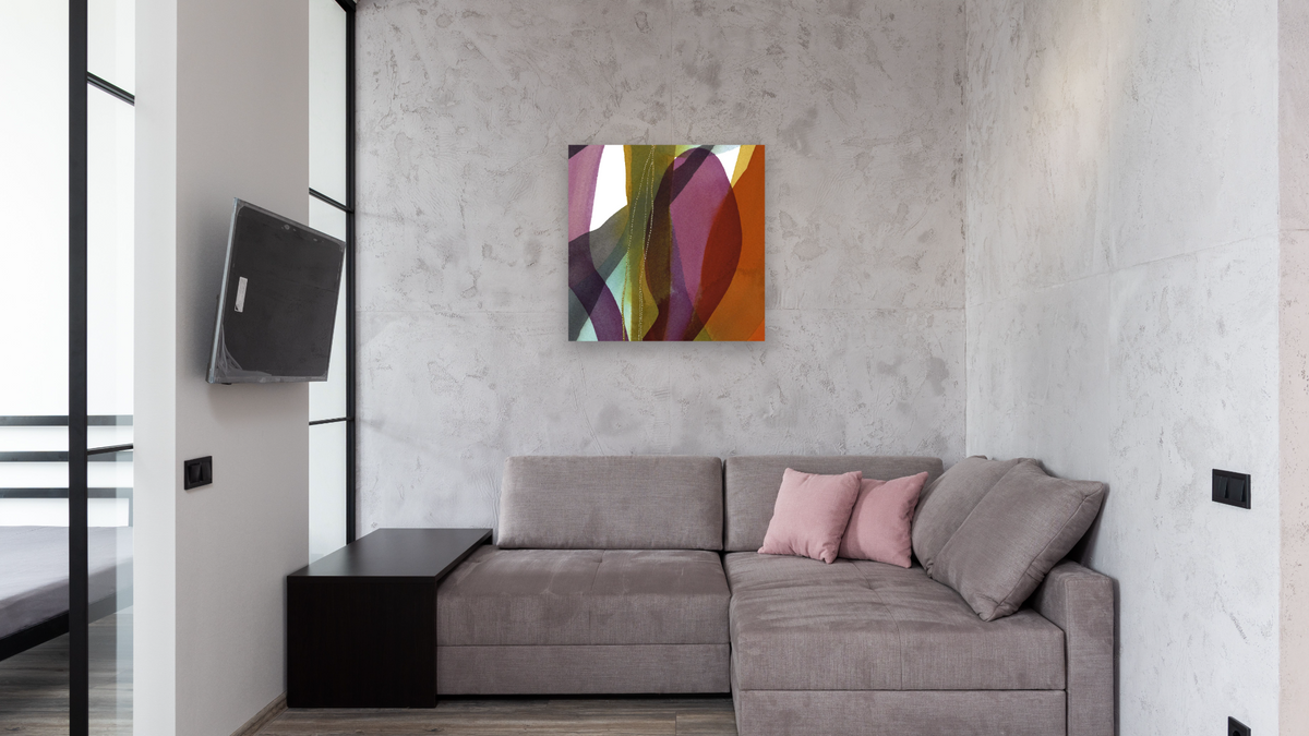 Underwater Reverie 43 by Jenny Phillips, shown at 32 × 32 in (81.3 × 81.3 cm) as gallery-wrapped canvas, media room