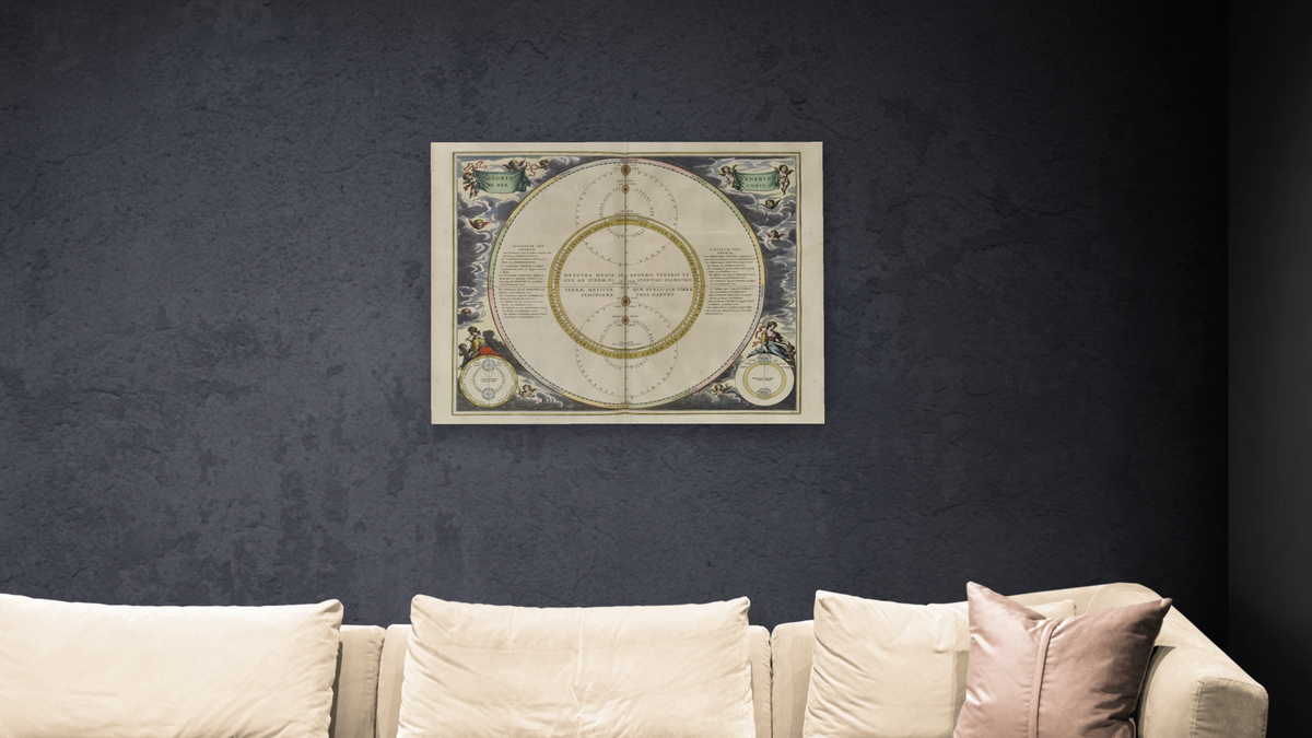 Plate 21 from Harmonia Macrocosmica by Andreas Cellarius, shown at 32 × 40 in (81.3 × 101.6 cm) as gallery-wrapped canvas, living