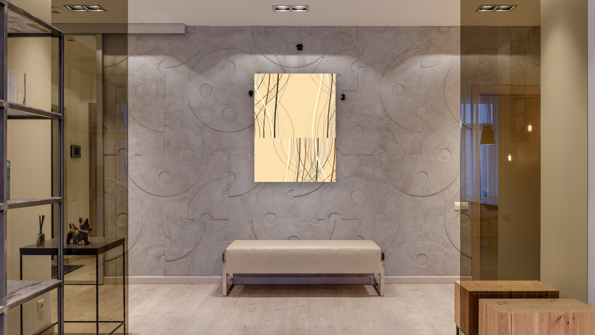 fracture 5, shown at 30 × 40 in (76.2 × 101.6 cm) as gallery-wrapped canvas, hallway