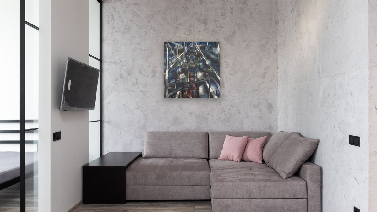 Brooklyn Bridge by Joseph Stella, shown at 32 × 32 in (81.3 × 81.3 cm) as gallery-wrapped canvas, media room