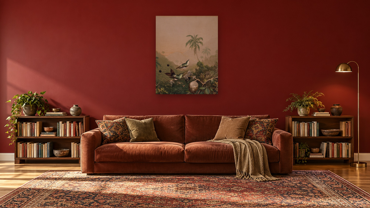 Brazilian Hummingbirds II by Martin Johnson Heade, shown at 32 × 40 in (81.3 × 101.6 cm) as gallery-wrapped canvas, library