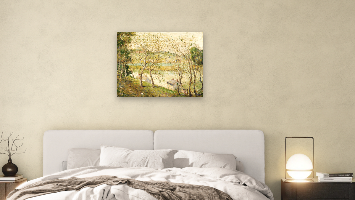 Springtime, Harlem River by Ernest Lawson, shown at 32 × 40 in (81.3 × 101.6 cm) as gallery-wrapped canvas, bedroom