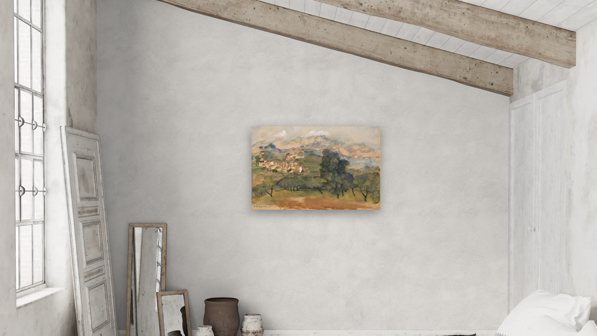 Olive Trees by Arthur Bowen Davies, shown at 28 × 42 in (71.1 × 106.7 cm) as gallery-wrapped canvas, bedroom